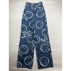 Smiley x H&M Women's High Rise Wide Leg Blue Denim Jeans - Size 0 (23x31)